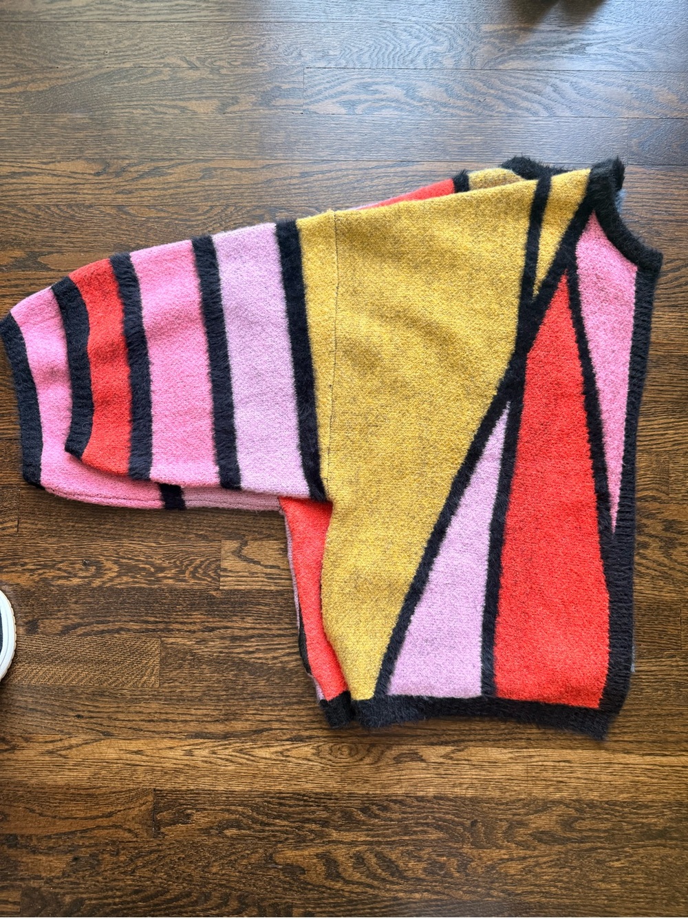 Colorblock Fuzzy Knit Sweater - Pink, Red, Mustard - Picture 4 of 8